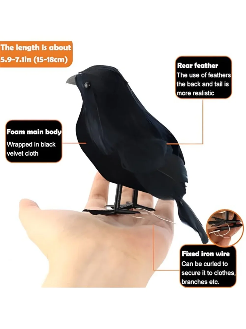 3 Pcs Black Feathered Crows Realistic Halloween Decorations Indoor Outdoor